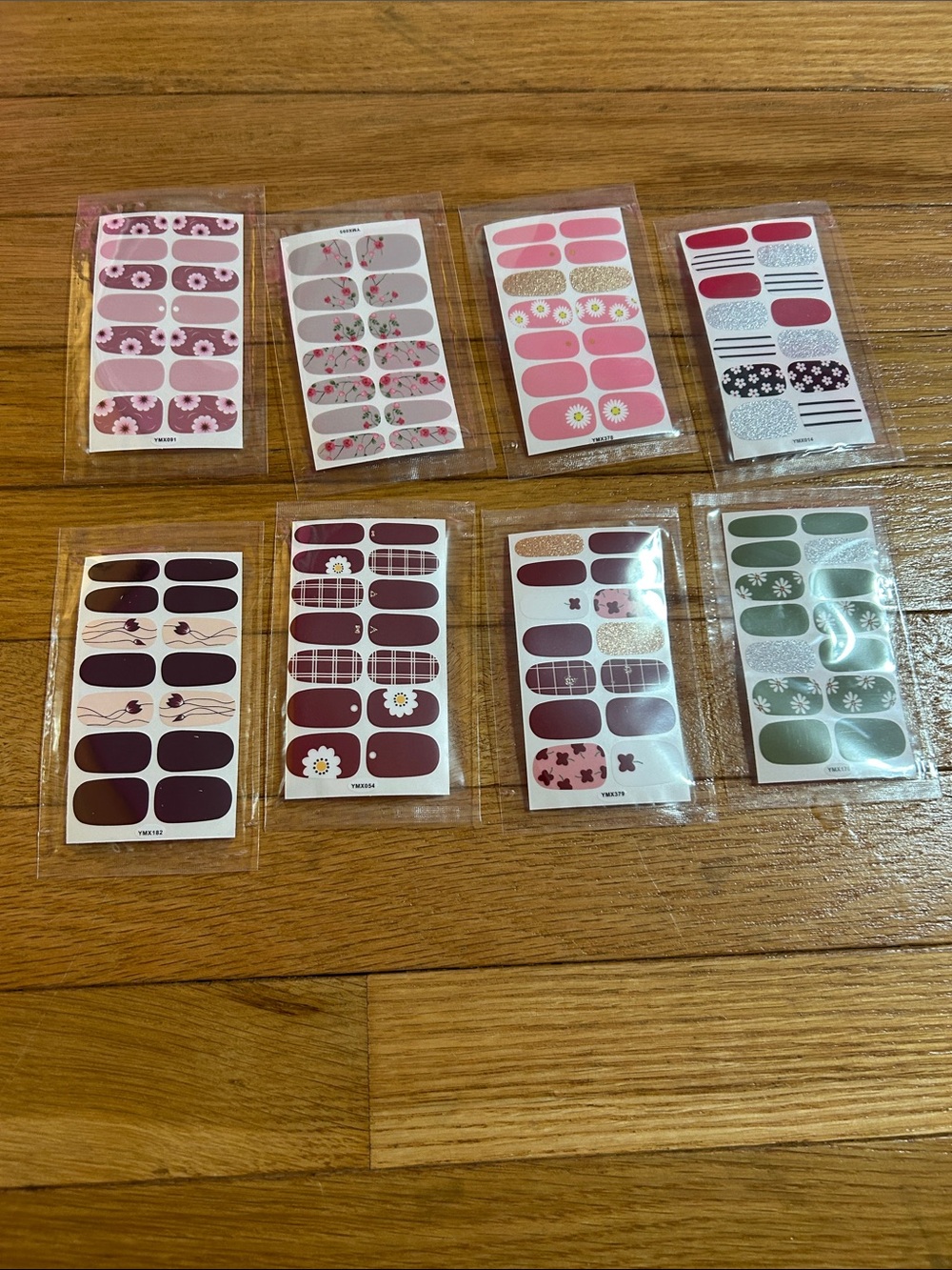 Assorted Floral and Solid Nail Wraps - Pink, Burgundy, Olive
